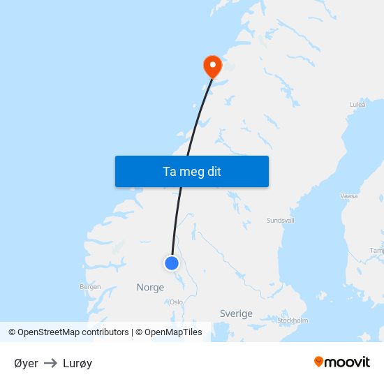 Øyer to Lurøy map
