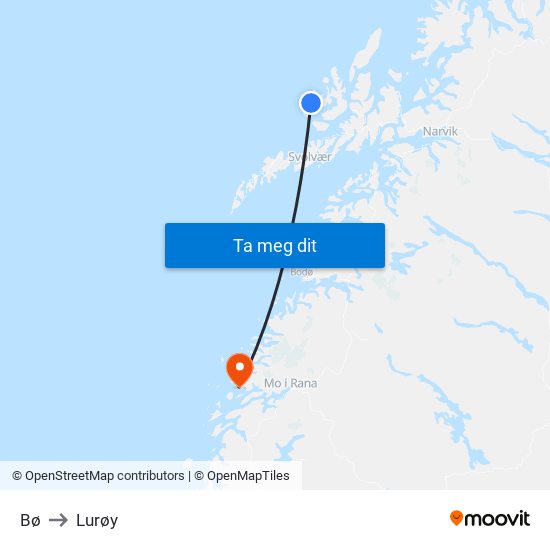 Bø to Lurøy map