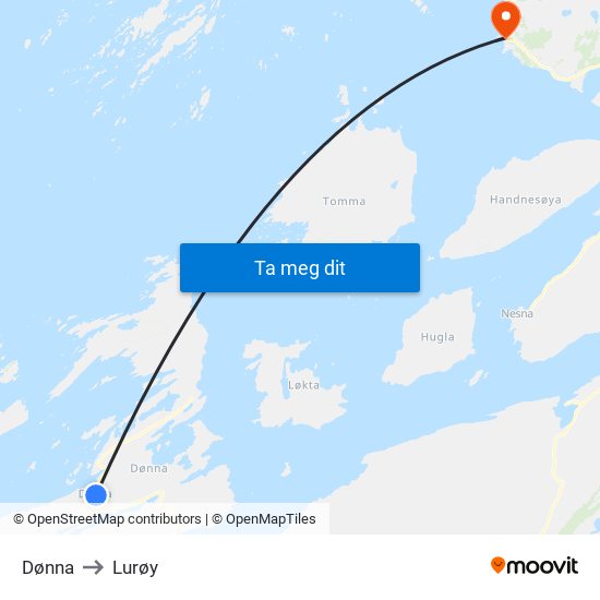 Dønna to Lurøy map