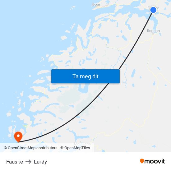 Fauske to Lurøy map