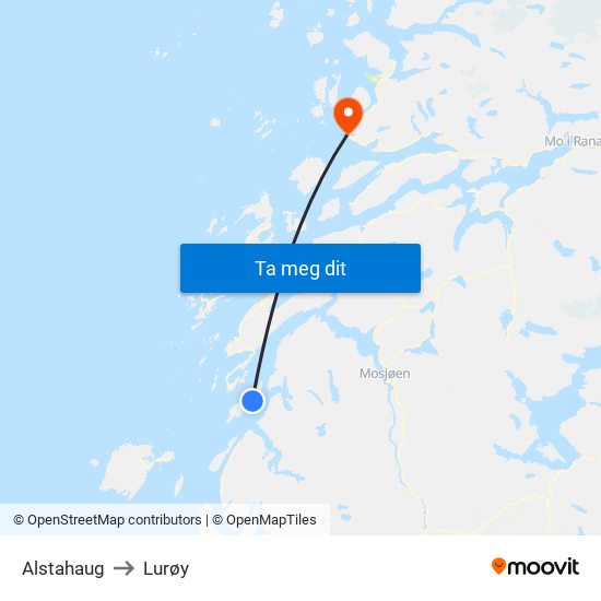 Alstahaug to Lurøy map