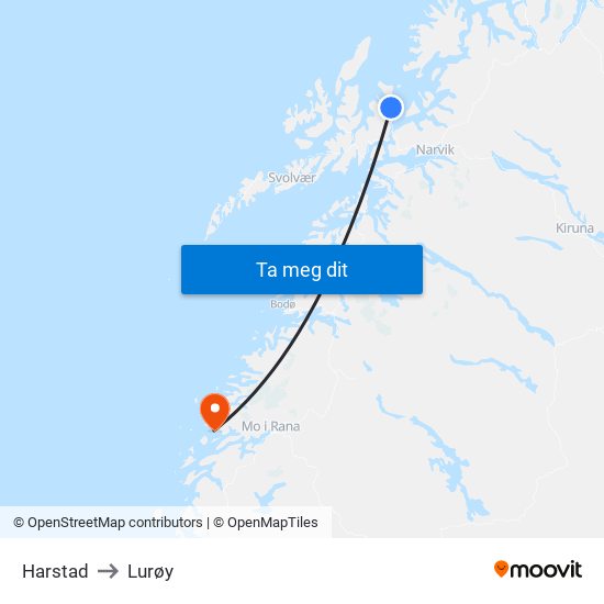 Harstad to Lurøy map