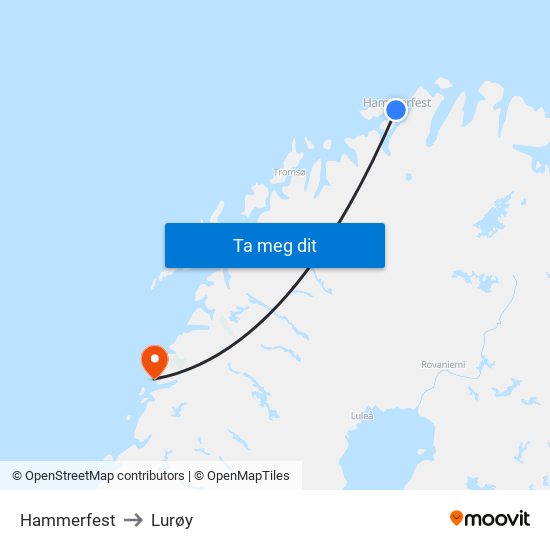 Hammerfest to Lurøy map