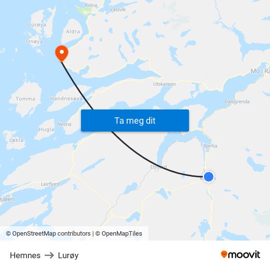 Hemnes to Lurøy map