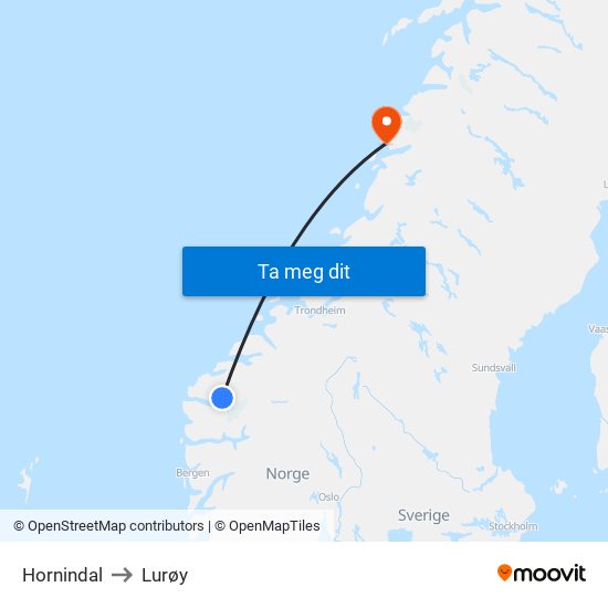 Hornindal to Lurøy map