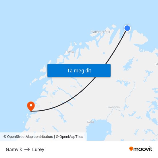 Gamvik to Lurøy map