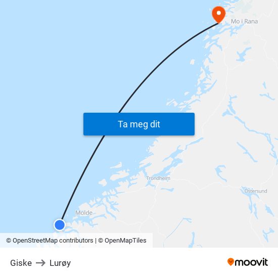 Giske to Lurøy map