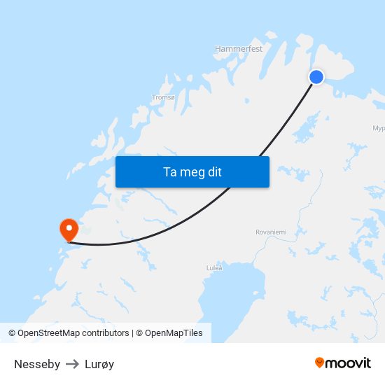 Nesseby to Lurøy map