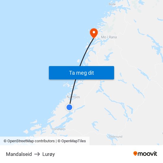 Mandalseid to Lurøy map