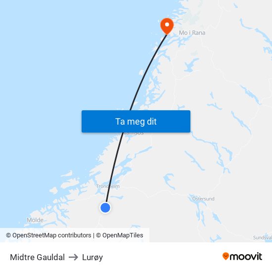 Midtre Gauldal to Lurøy map