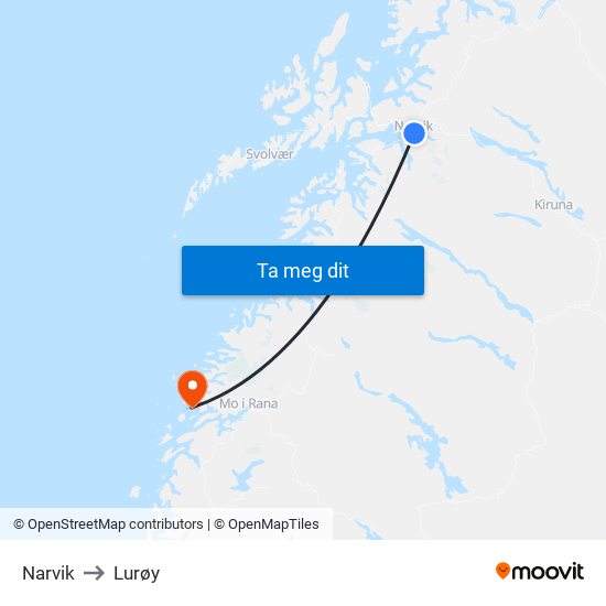 Narvik to Lurøy map