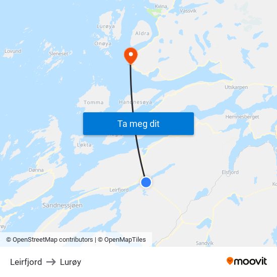Leirfjord to Lurøy map