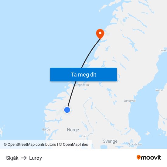 Skjåk to Lurøy map