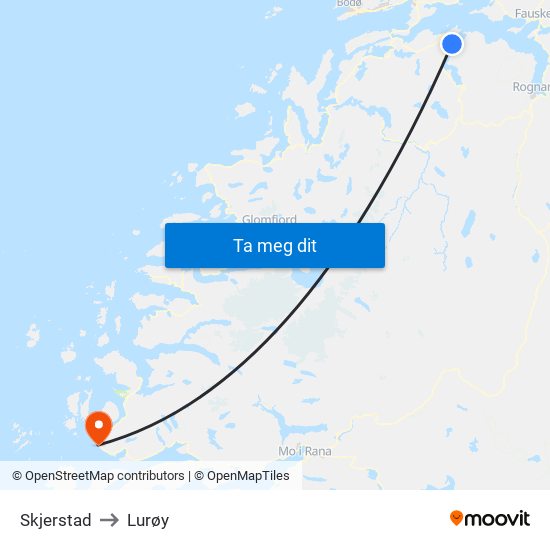 Skjerstad to Lurøy map