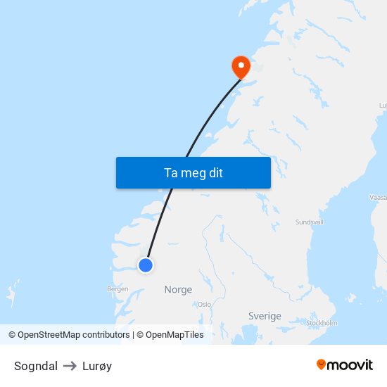Sogndal to Lurøy map