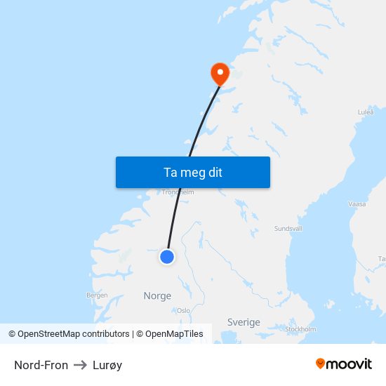 Nord-Fron to Lurøy map