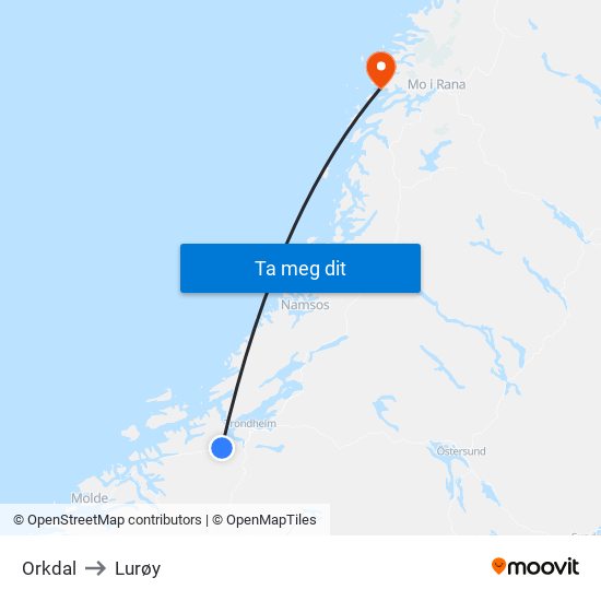 Orkdal to Lurøy map