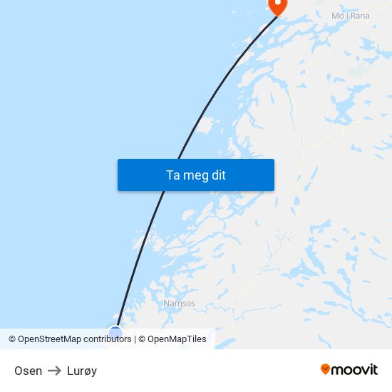 Osen to Lurøy map