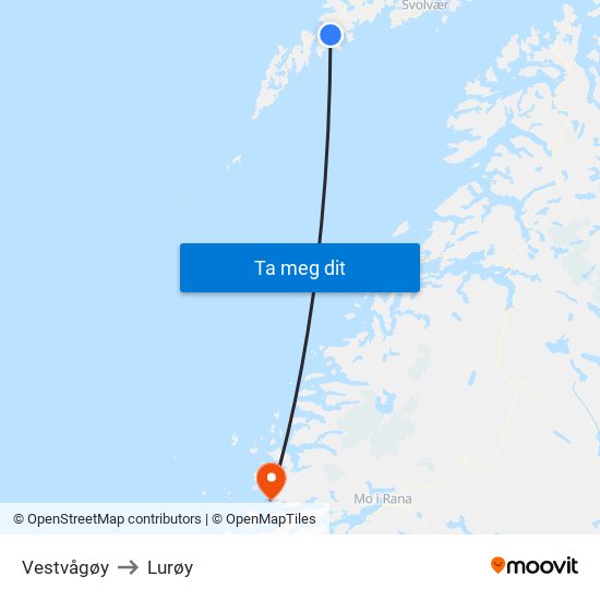 Vestvågøy to Lurøy map