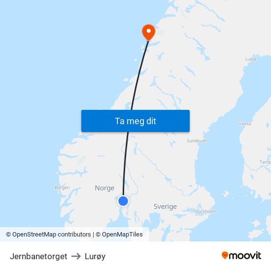 Jernbanetorget to Lurøy map