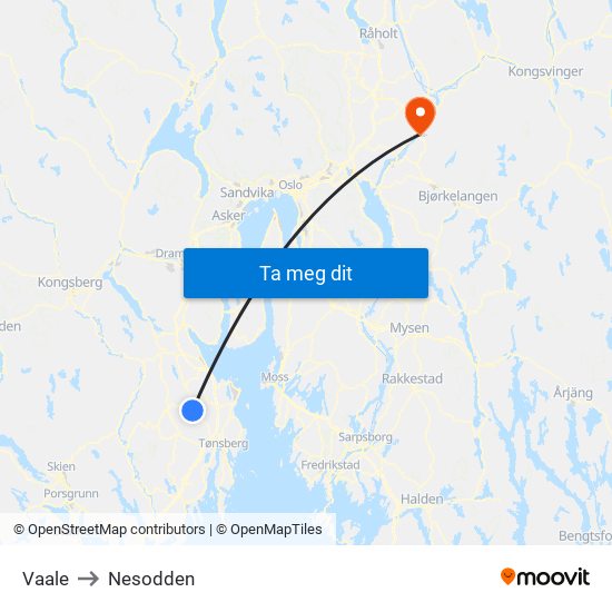 Vaale to Nesodden map