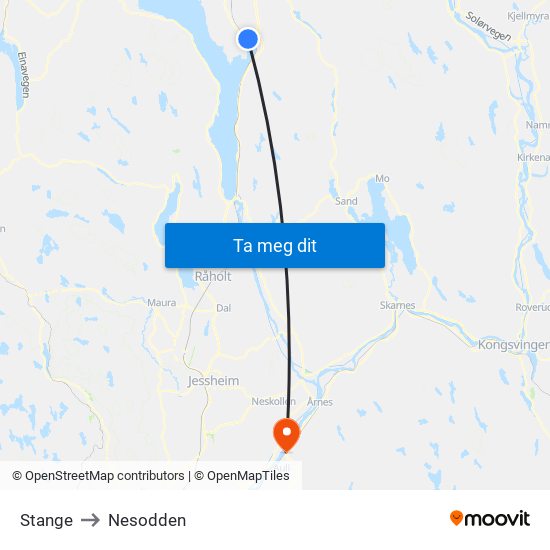 Stange to Nesodden map