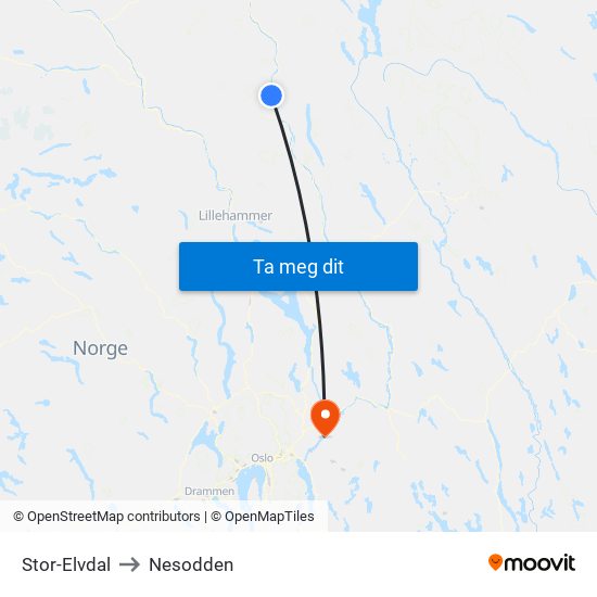 Stor-Elvdal to Nesodden map