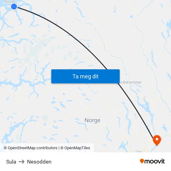 Sula to Nesodden map