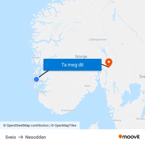 Sveio to Nesodden map