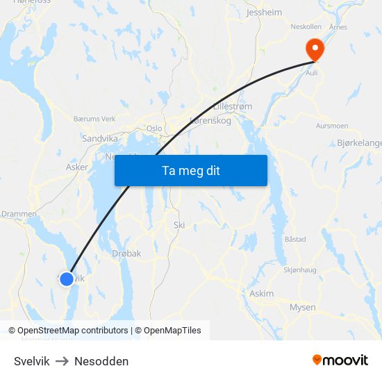 Svelvik to Nesodden map