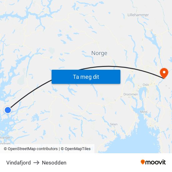 Vindafjord to Nesodden map