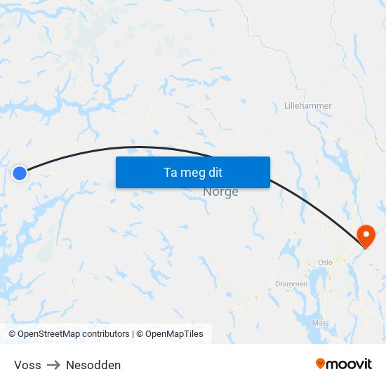 Voss to Nesodden map