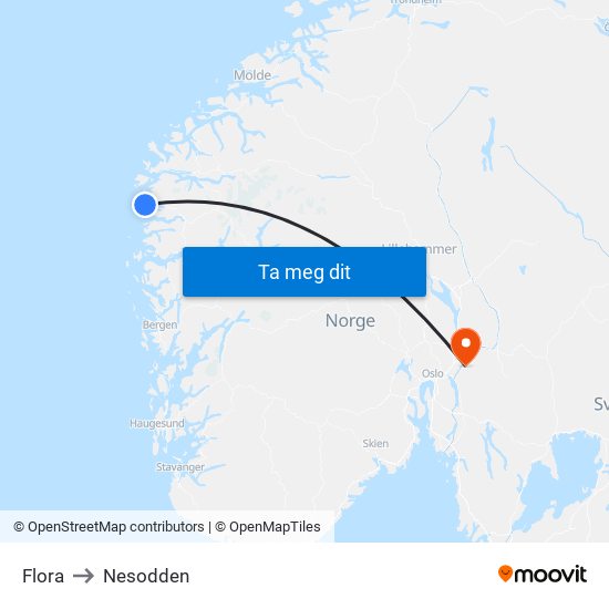 Flora to Nesodden map