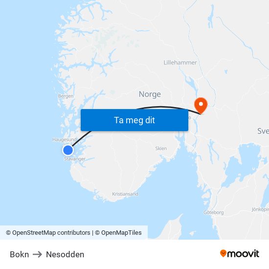 Bokn to Nesodden map