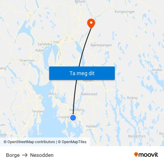 Borge to Nesodden map