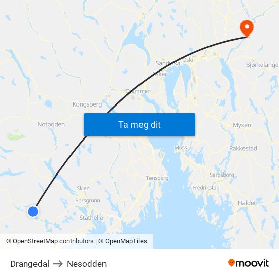 Drangedal to Nesodden map