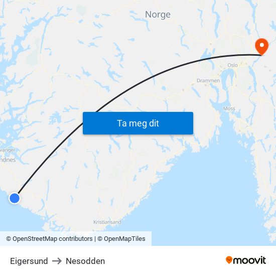 Eigersund to Nesodden map