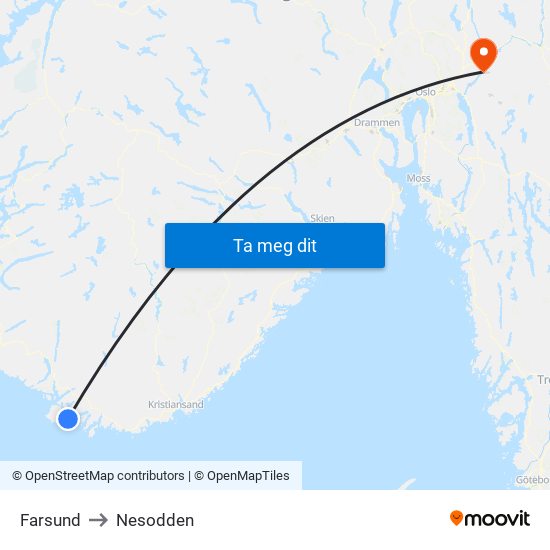 Farsund to Nesodden map