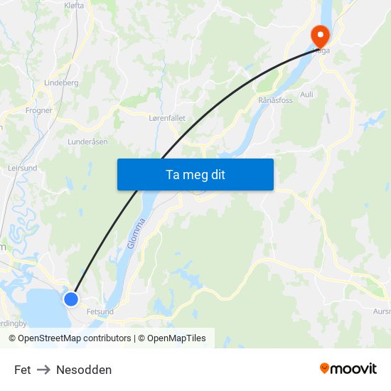 Fet to Nesodden map