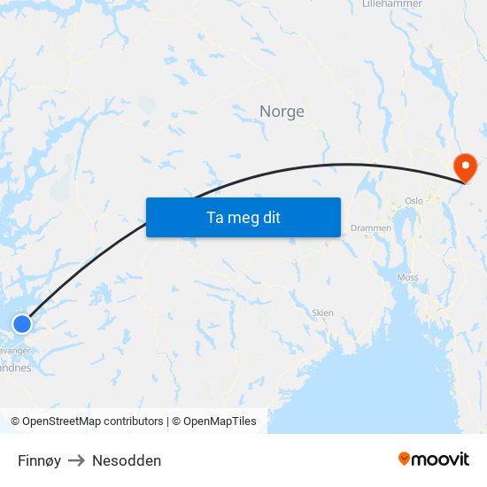 Finnøy to Nesodden map
