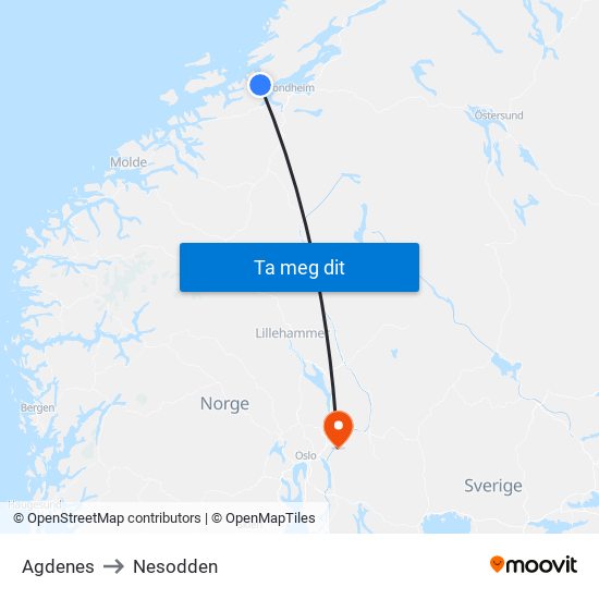 Agdenes to Nesodden map