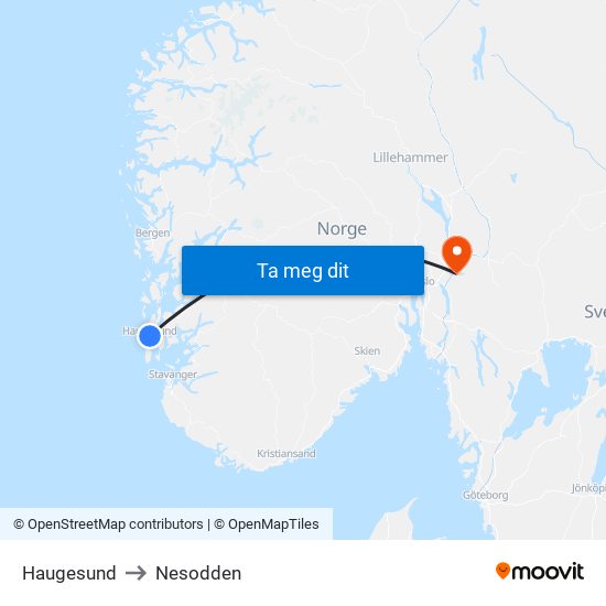 Haugesund to Nesodden map