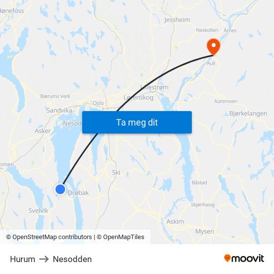 Hurum to Nesodden map