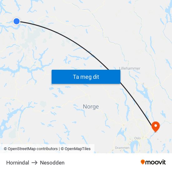 Hornindal to Nesodden map
