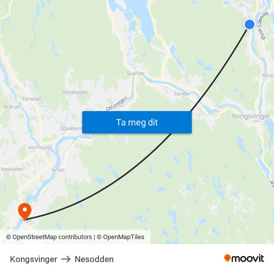 Kongsvinger to Nesodden map