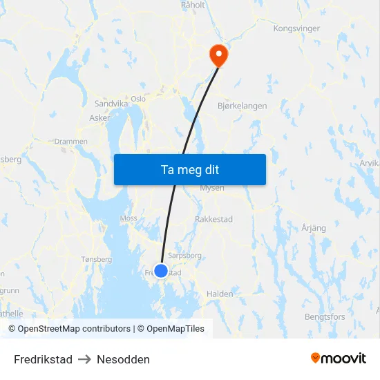 Fredrikstad to Nesodden map