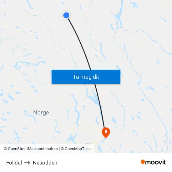 Folldal to Nesodden map