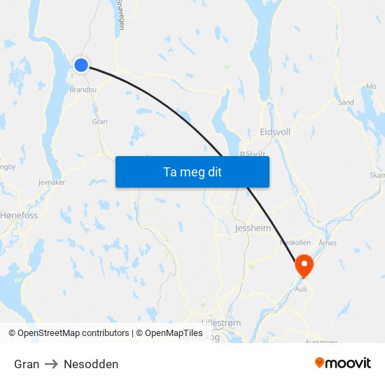 Gran to Nesodden map