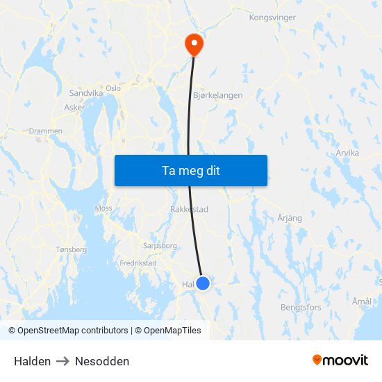 Halden to Nesodden map