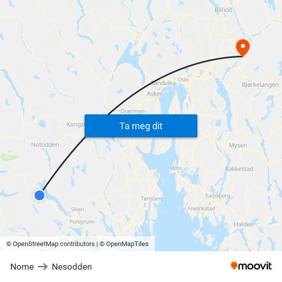 Nome to Nesodden map